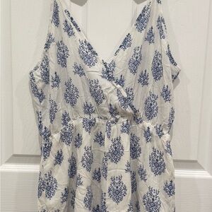 Blue White Floral Print Romper